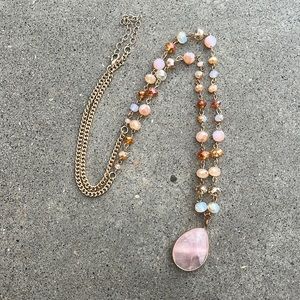 Beaded Long Necklace w/Faux Stone